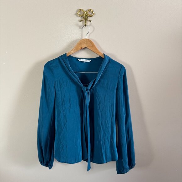 Trina Turk Tie Neck Silk Top Blue Turquoise Size XSmall Spring Formal - Picture 1 of 8